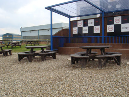 Eating areas over looking the circuit